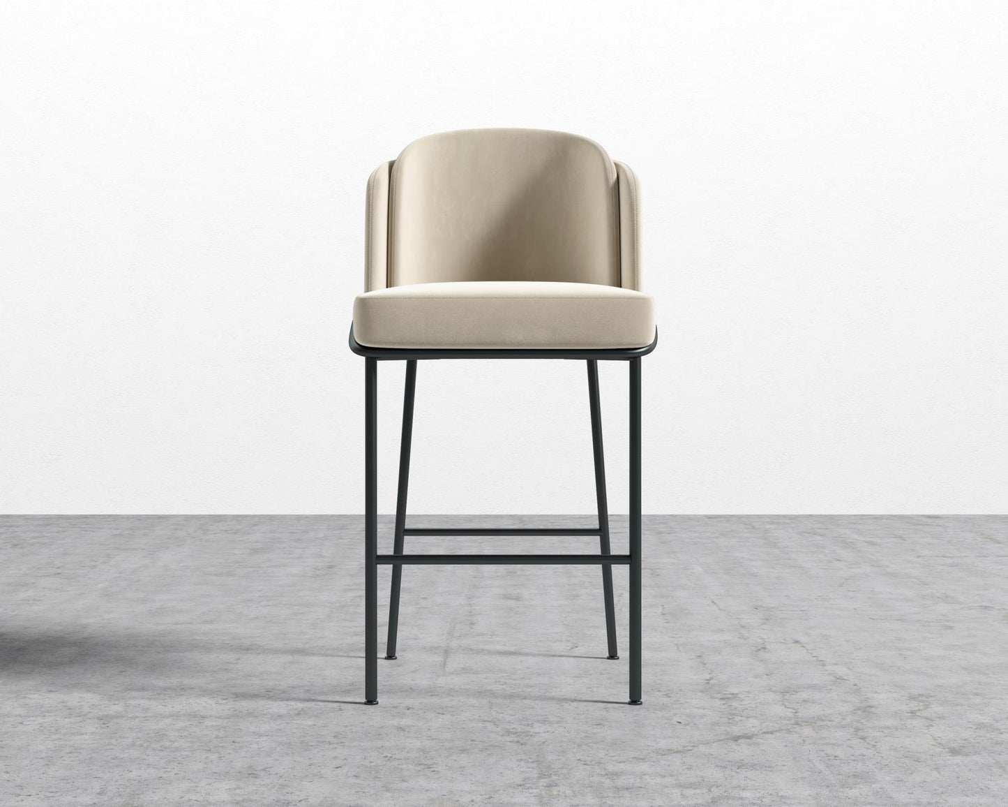 Angelo Bar Stool - Plush Velvet - Warm Taupe - Black