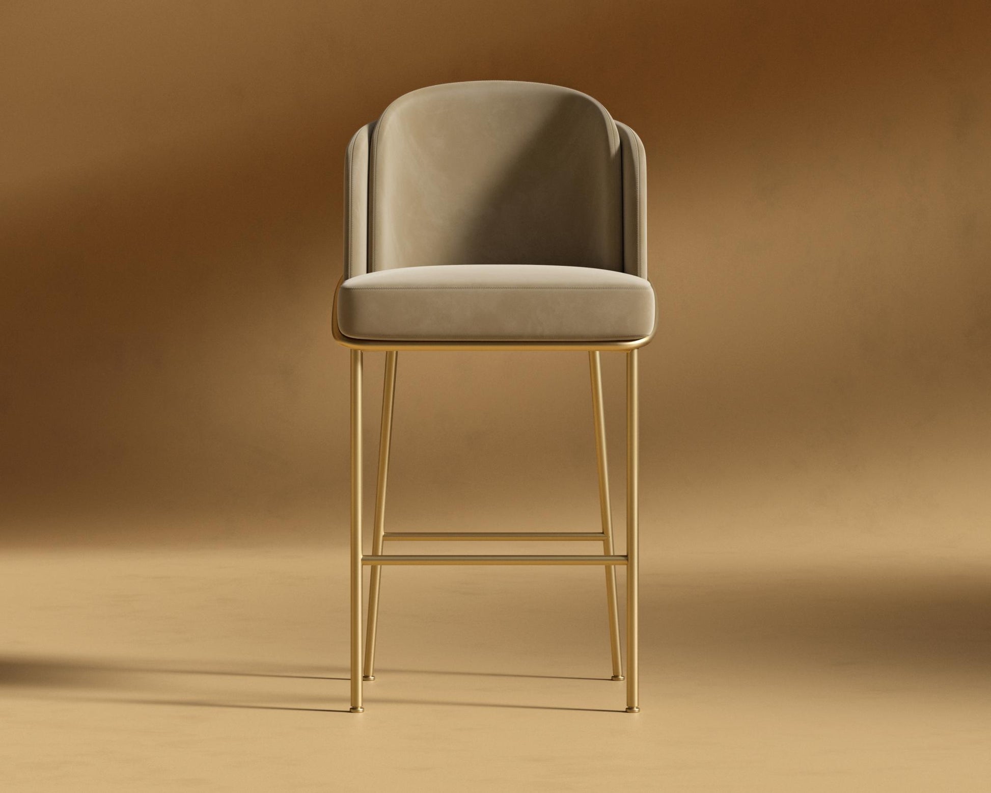 Angelo Bar Stool - Plush Velvet - Dune - Brass
