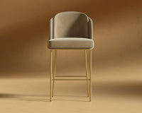 Angelo Bar Stool - Plush Velvet - Dune - Brass