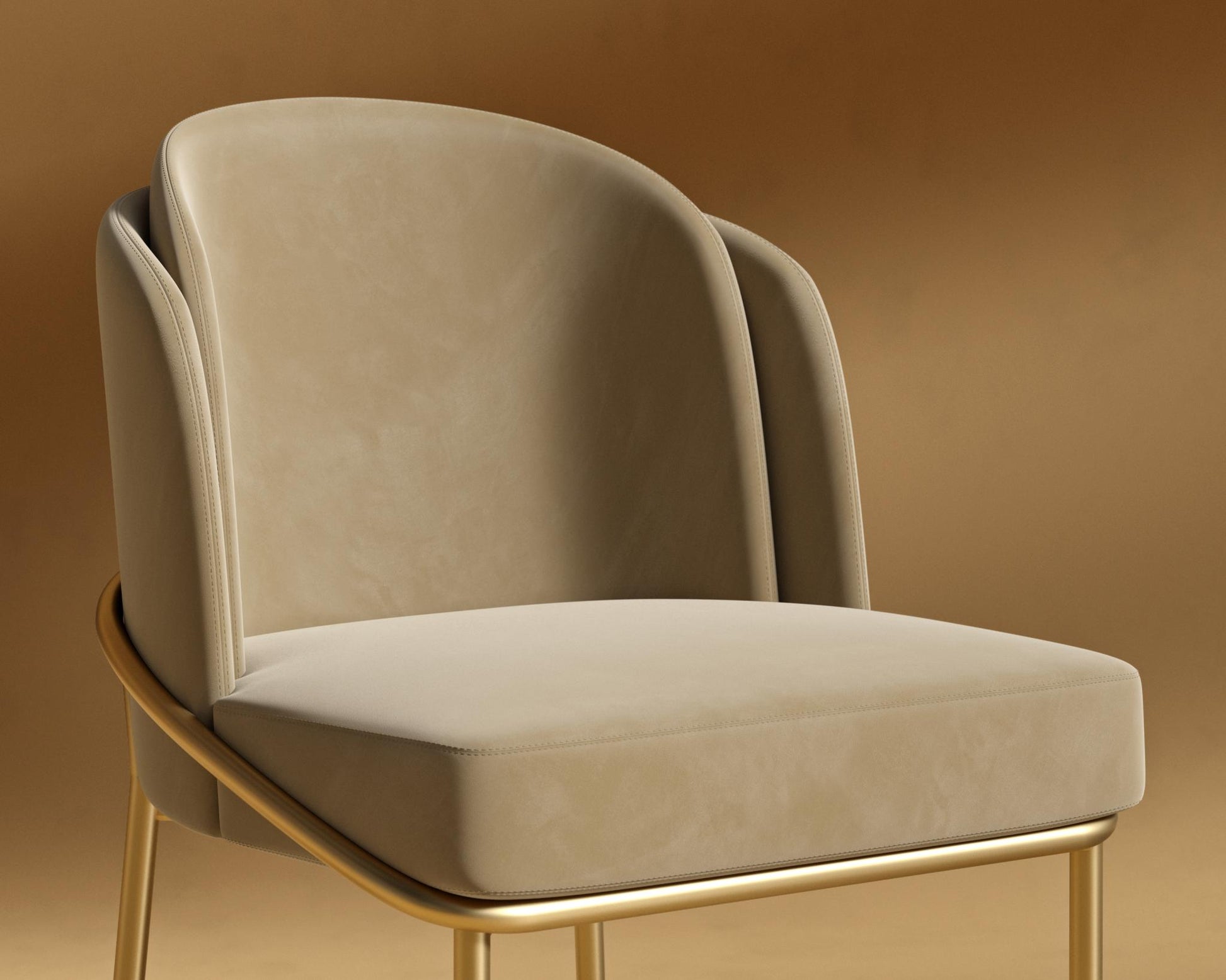 Angelo Bar Stool - Plush Velvet - Dune - Brass