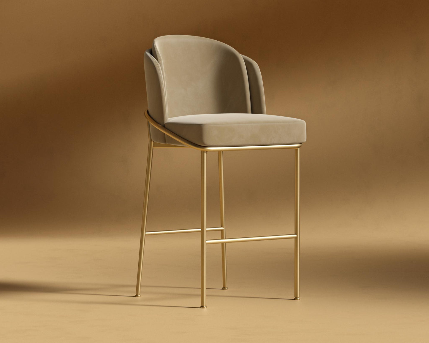 Angelo Bar Stool - Plush Velvet - Dune - Brass