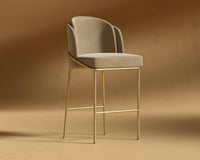 Angelo Bar Stool - Plush Velvet - Dune - Brass