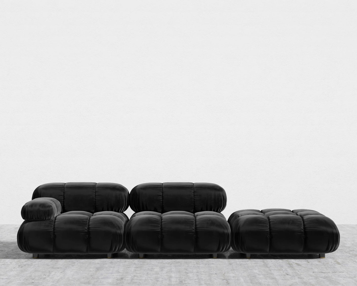 Belia Open End Sofa - Plush Velvet - Black