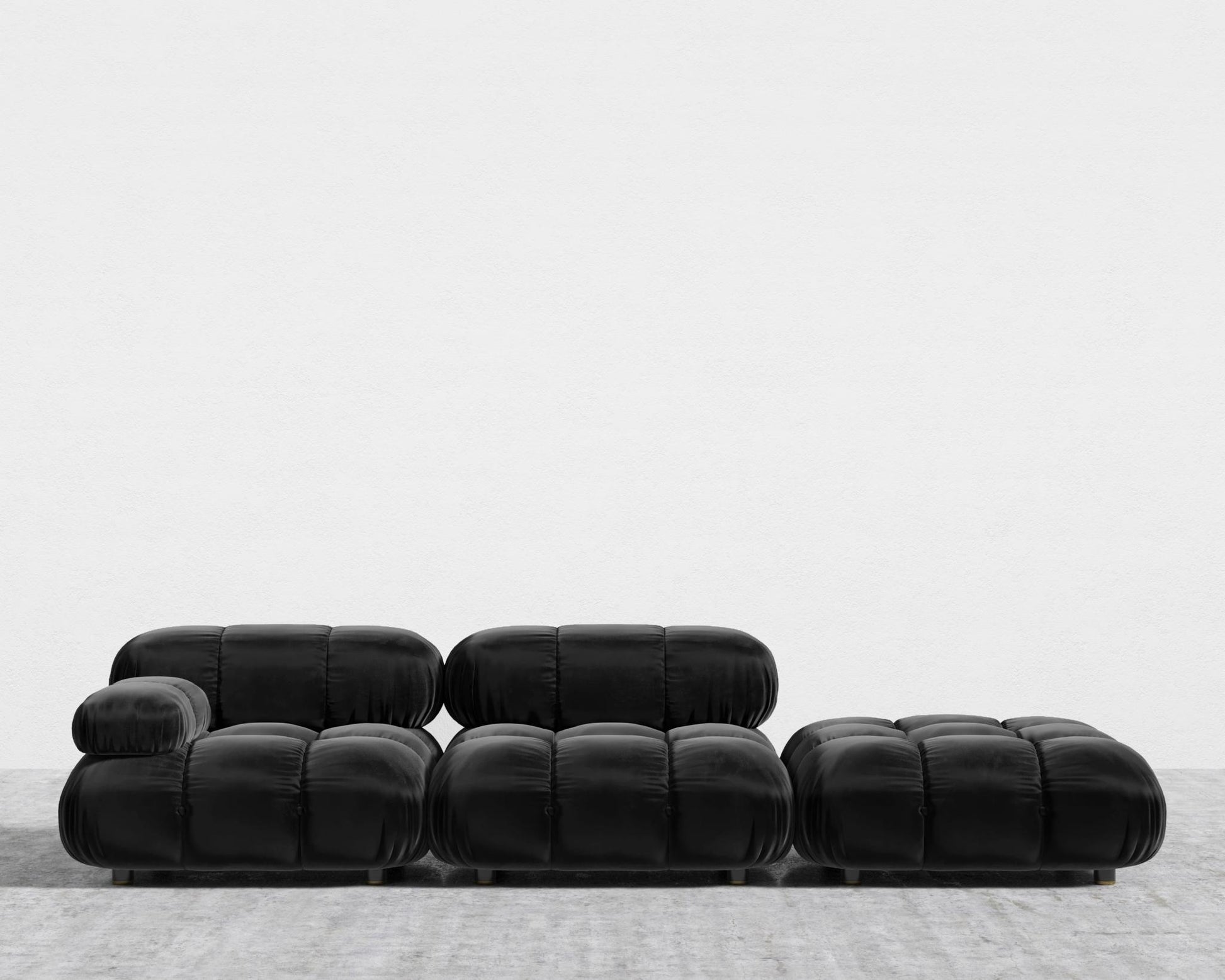 Belia Open End Sofa - Plush Velvet - Black