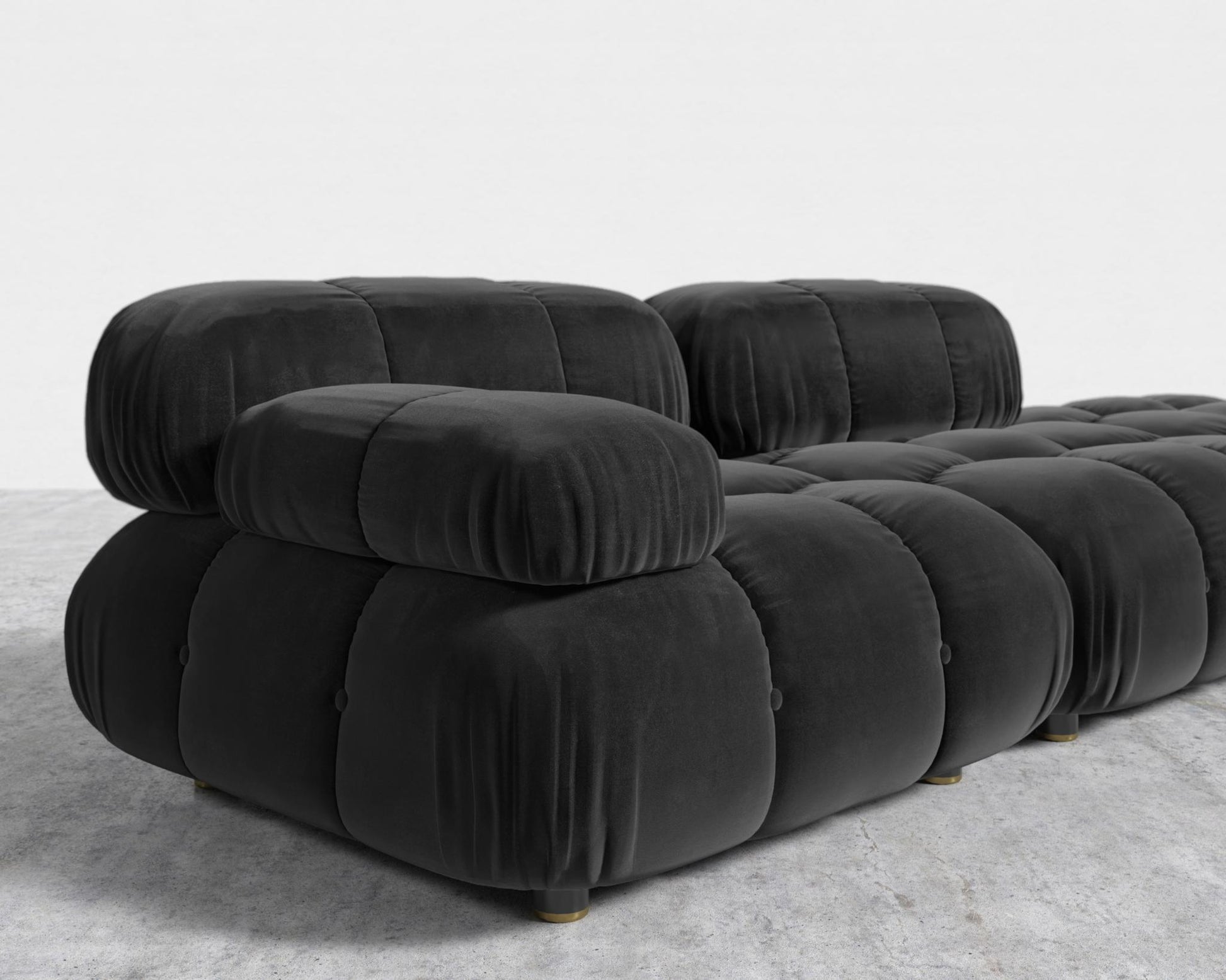 Belia Open End Sofa - Plush Velvet - Black