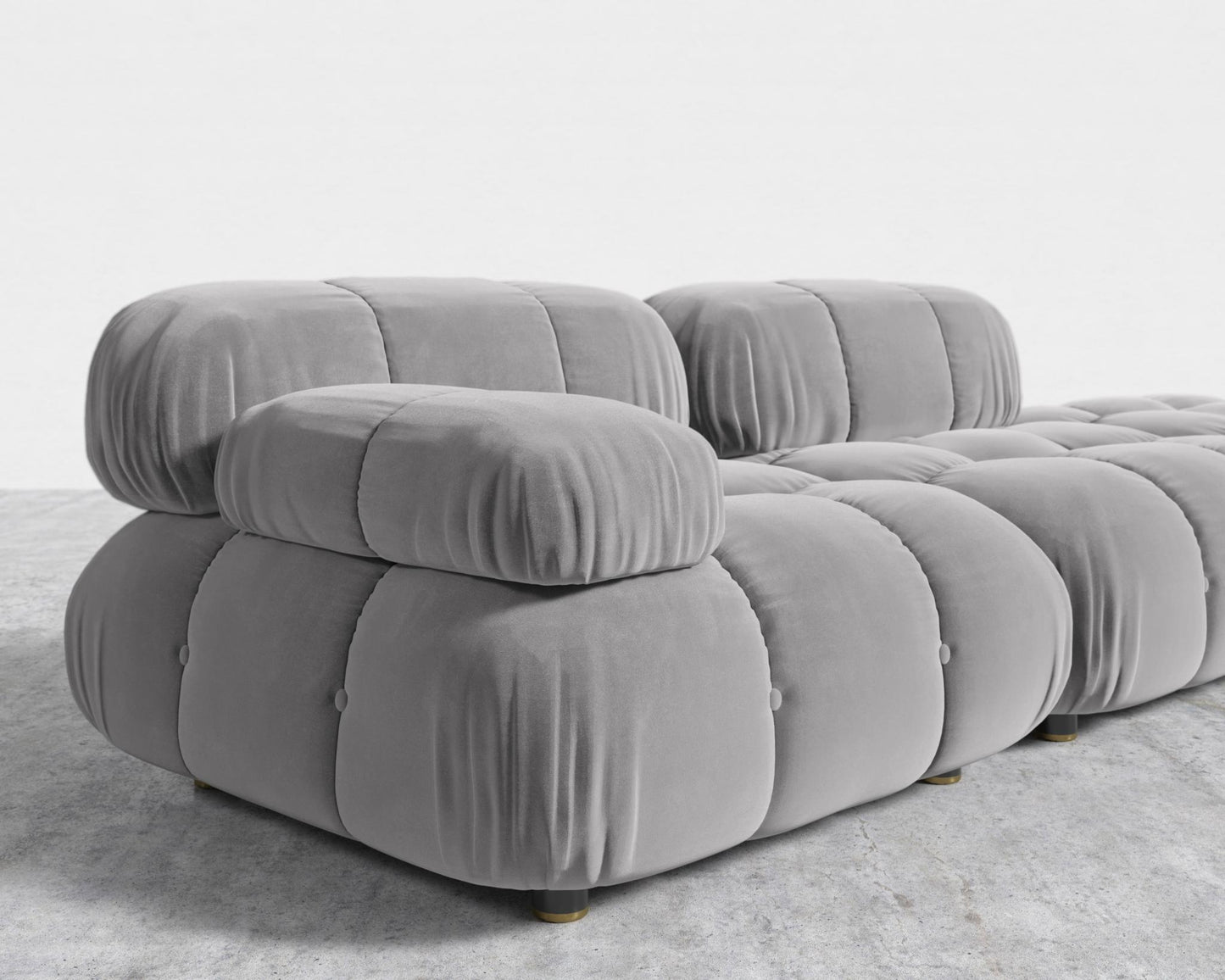 Belia Open End Sofa - Plush Velvet - Glacier Grey