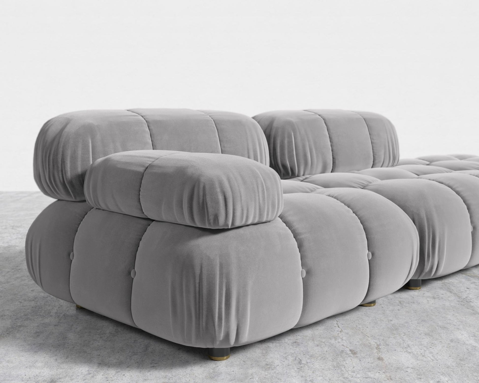 Belia Open End Sofa - Plush Velvet - Glacier Grey