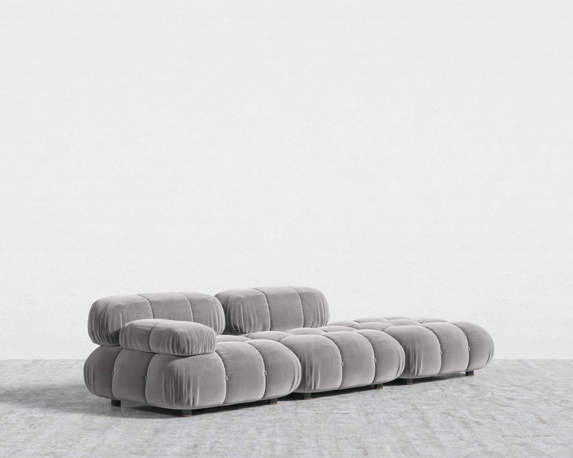 Belia Open End Sofa - Plush Velvet - Glacier Grey
