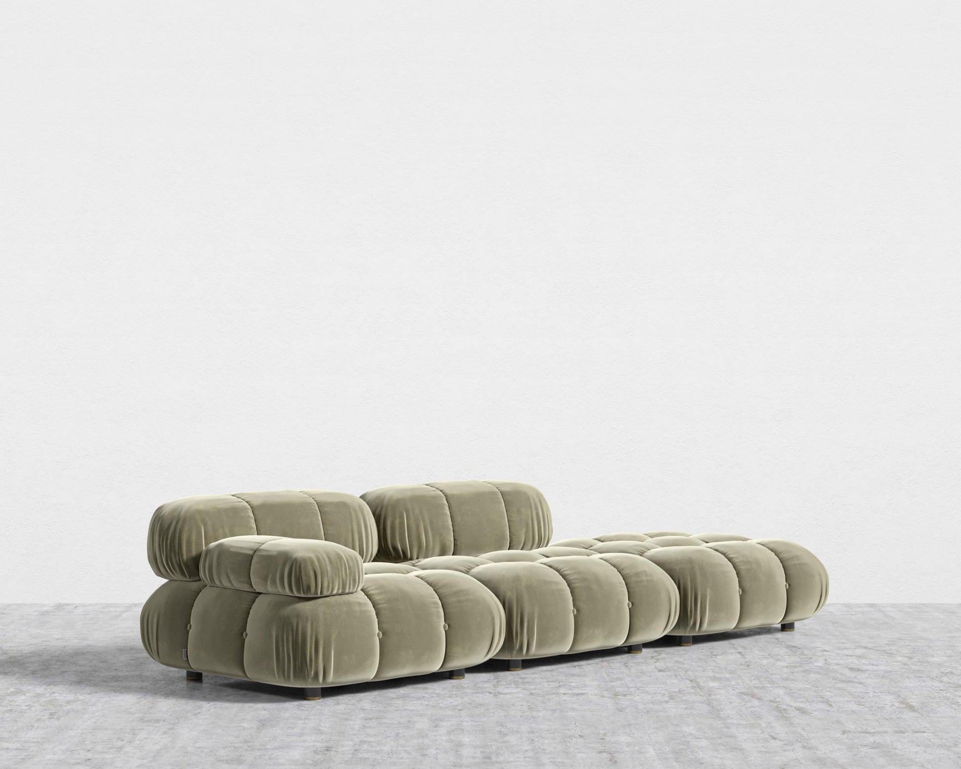 Belia Open End Sofa - Plush Velvet - Olive Green