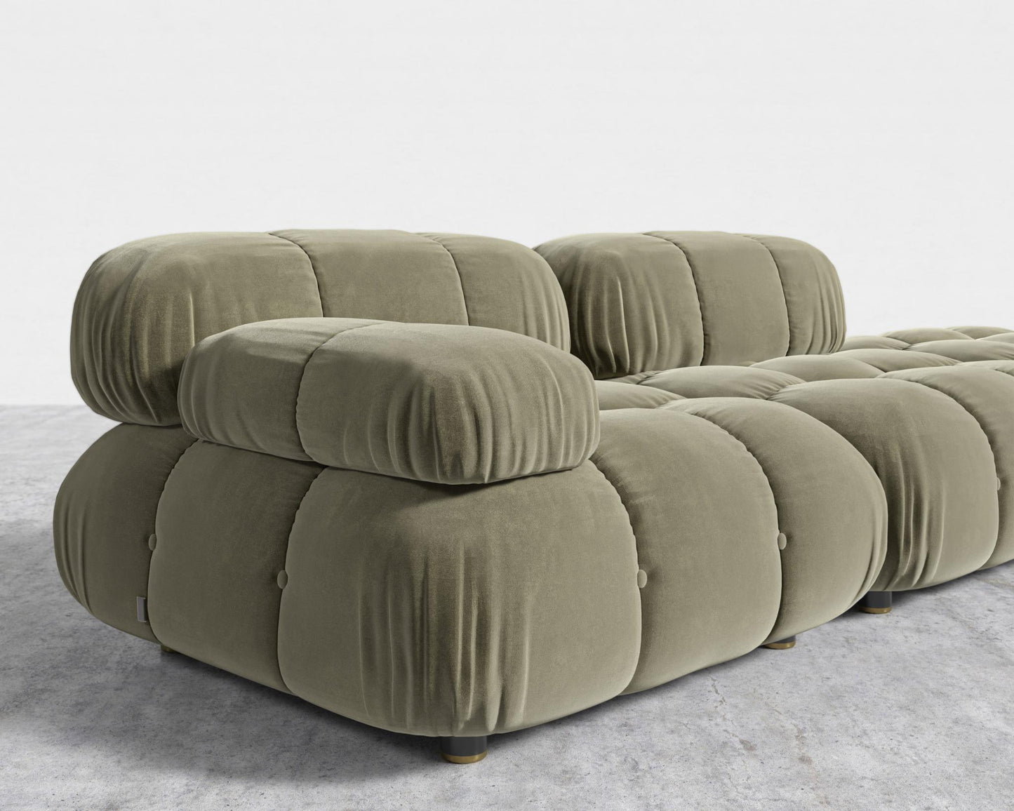 Belia Open End Sofa - Plush Velvet - Olive Green
