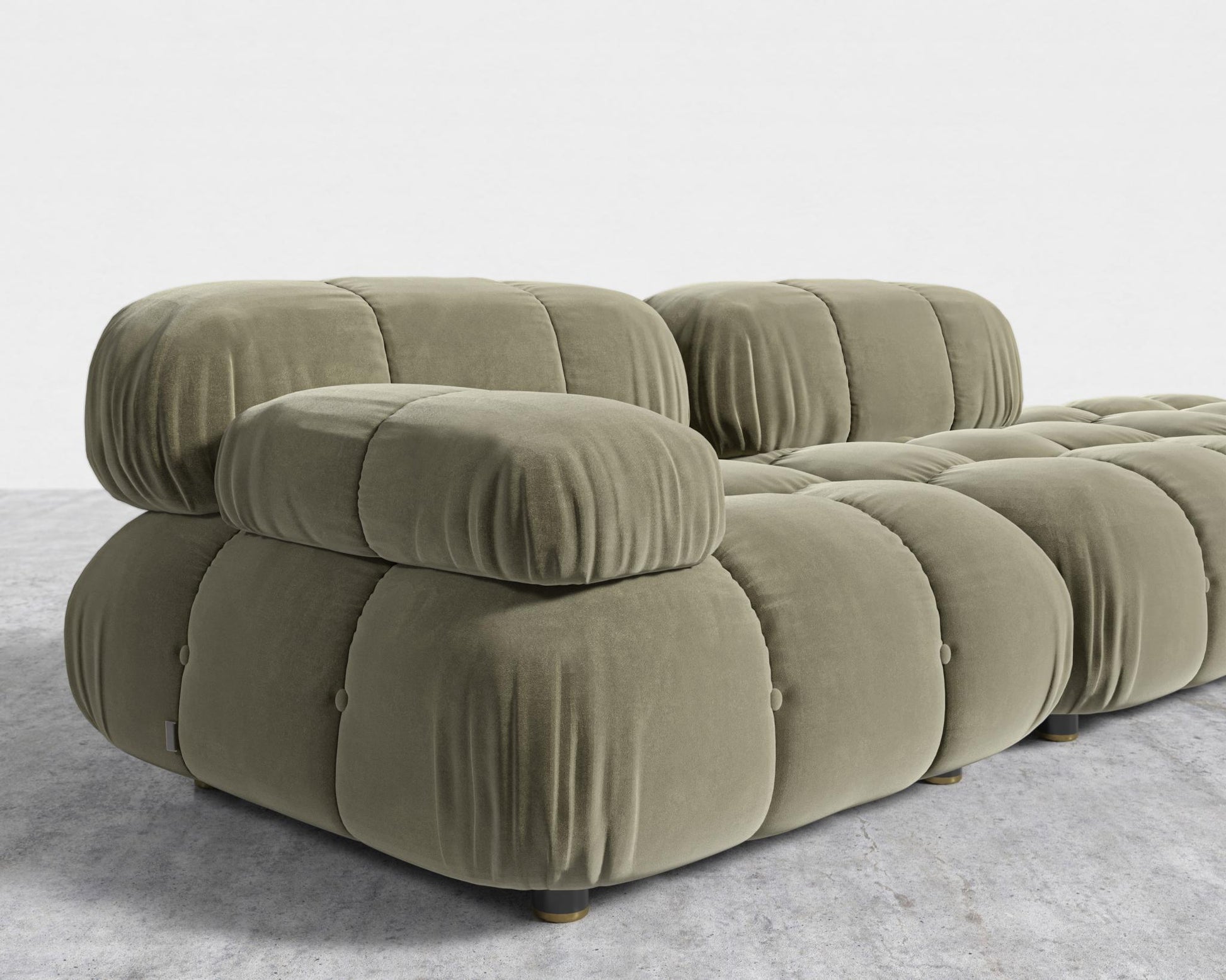 Belia Open End Sofa - Plush Velvet - Olive Green