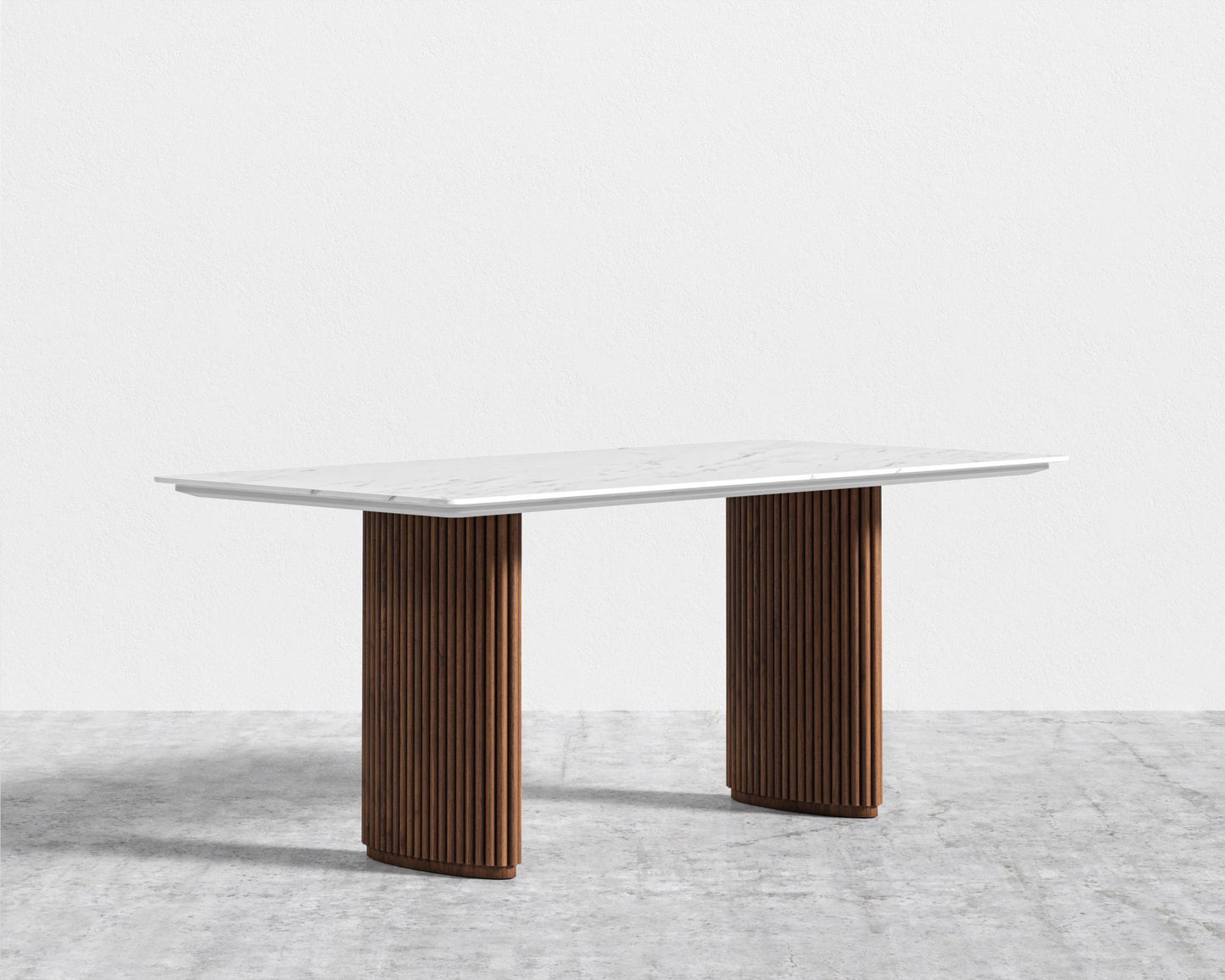 Athena Dining Table - White Carrara Marble - Walnut Base