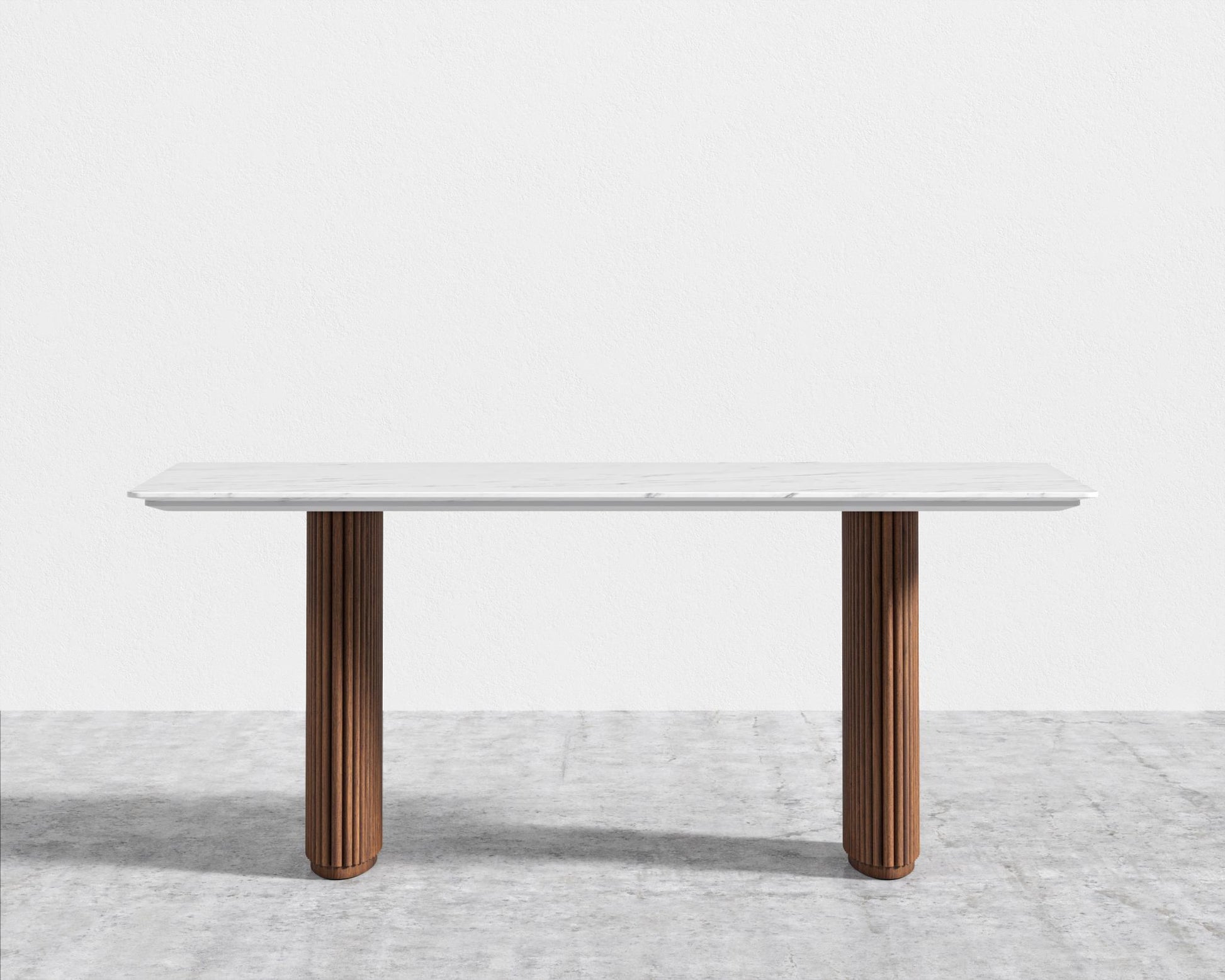 Athena Dining Table - White Carrara Marble - Walnut Base