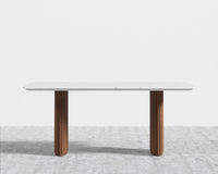 Athena Dining Table - White Carrara Marble - Walnut Base