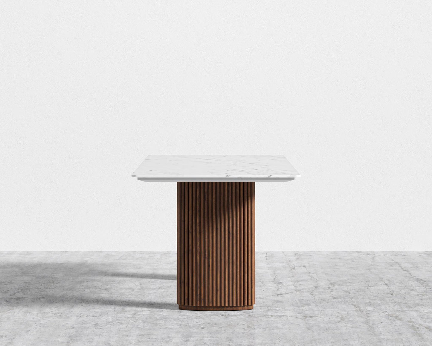 Athena Dining Table - White Carrara Marble - Walnut Base