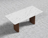 Athena Dining Table - White Carrara Marble - Walnut Base