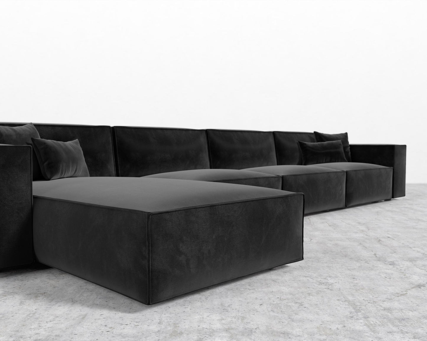 Porter Extended Sectional - Plush Velvet - Black