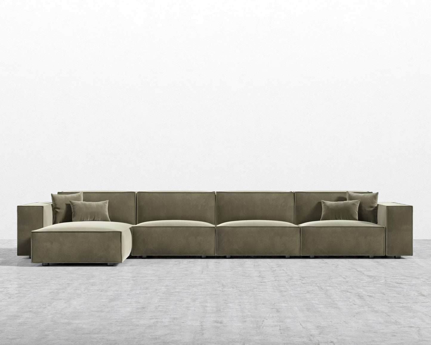 Porter Extended Sectional - Plush Velvet - Olive Green