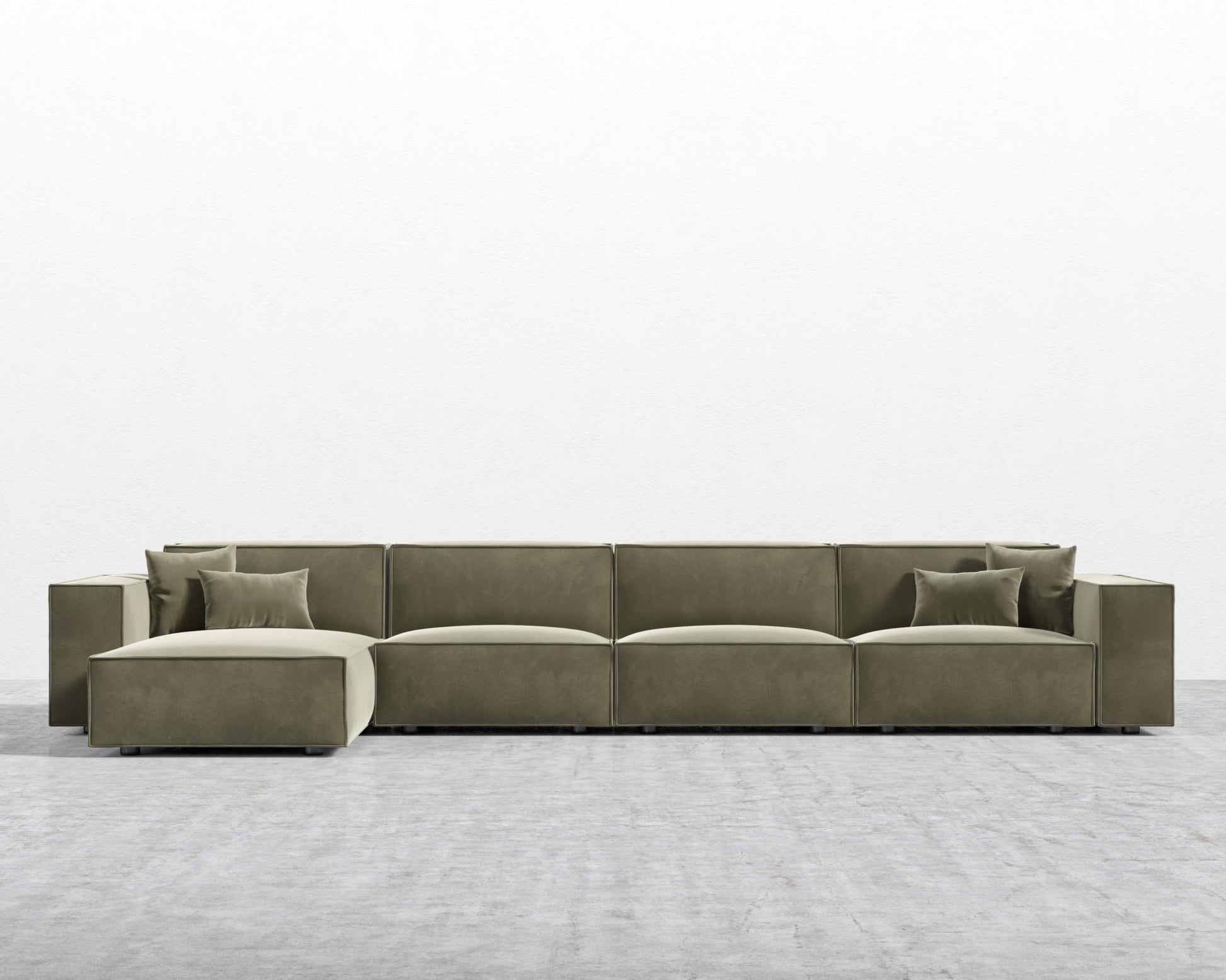 Porter Extended Sectional - Plush Velvet - Olive Green