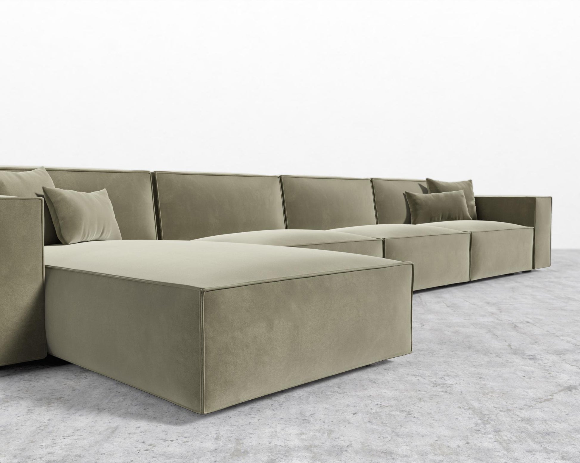 Porter Extended Sectional - Plush Velvet - Olive Green