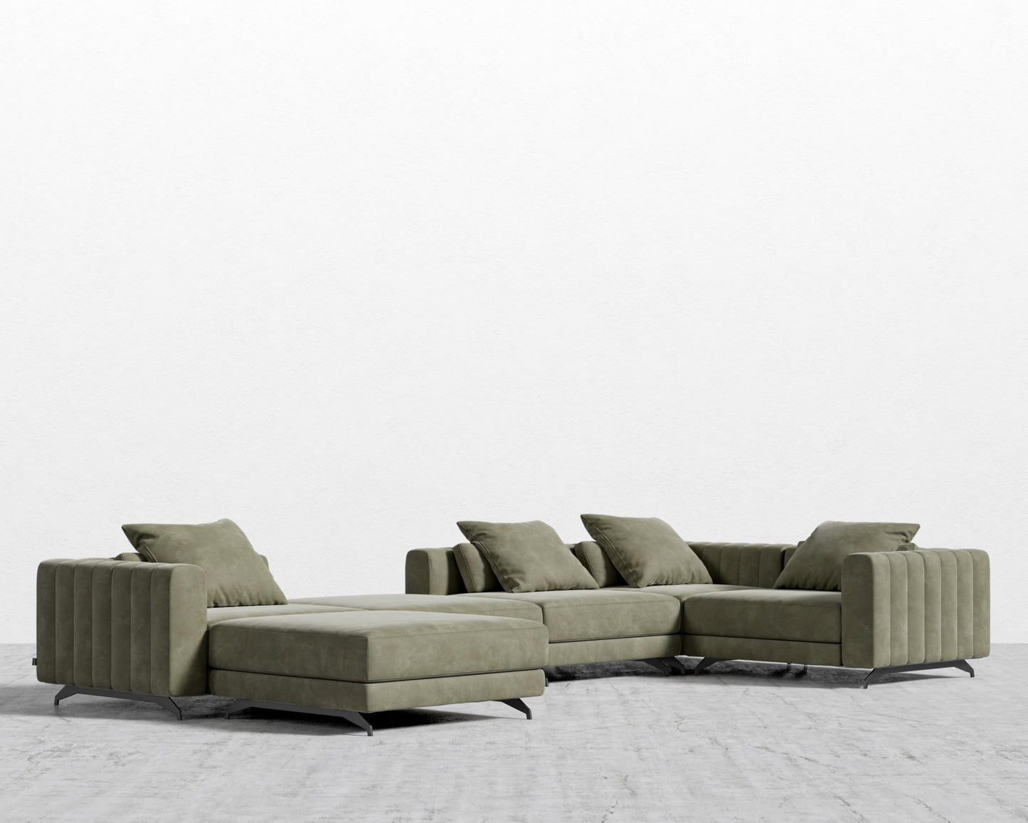 Berlin Modular Sectional - Black - Berlin, Venice Vegan Suede - Sage