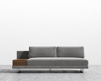 Dresden Armless Sofa with Side Table - Plush Velvet - Glacier Grey