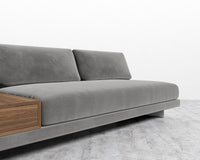 Dresden Armless Sofa with Side Table - Plush Velvet - Glacier Grey