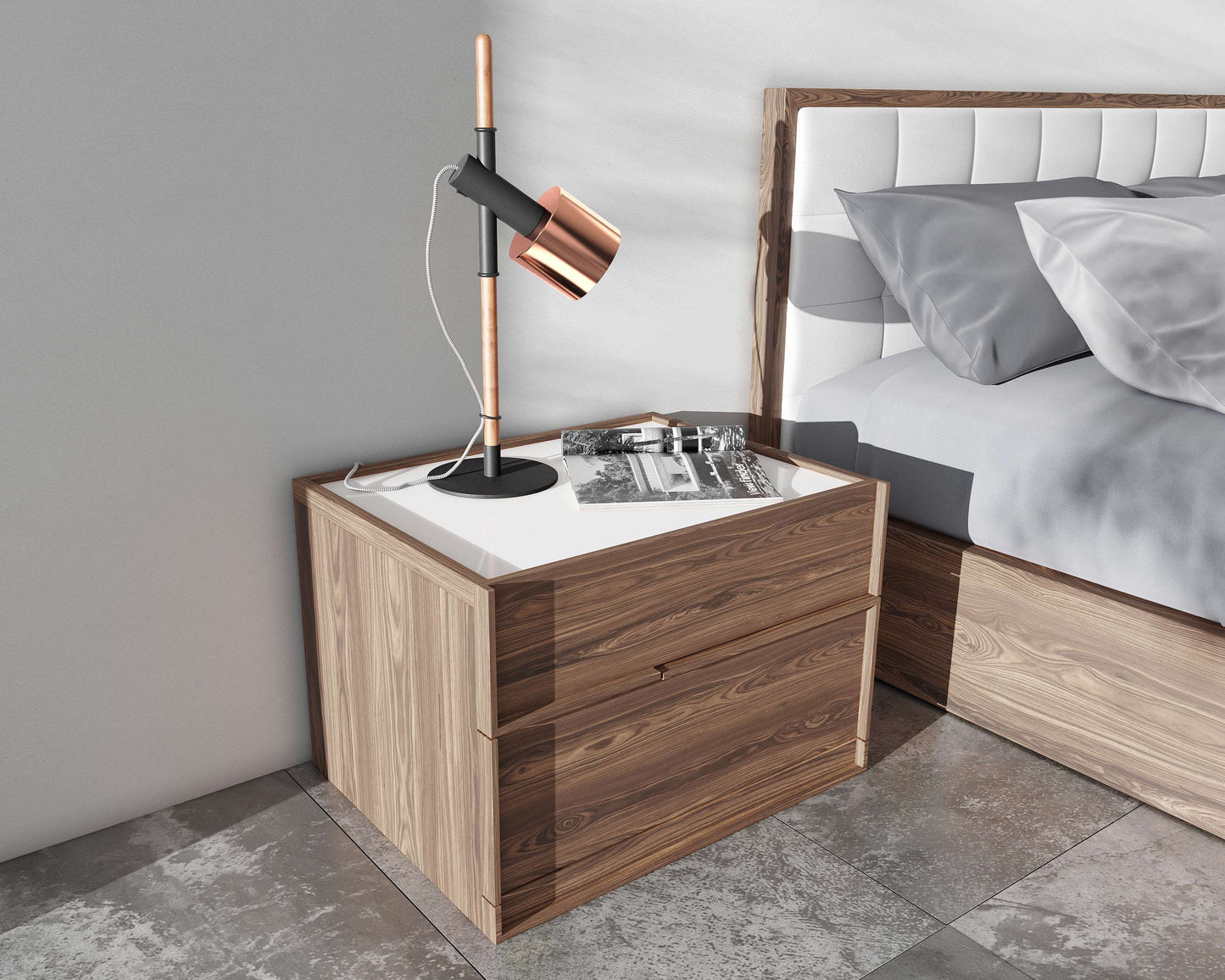 Charlotte Bed with Hunter Night Stand - Staged