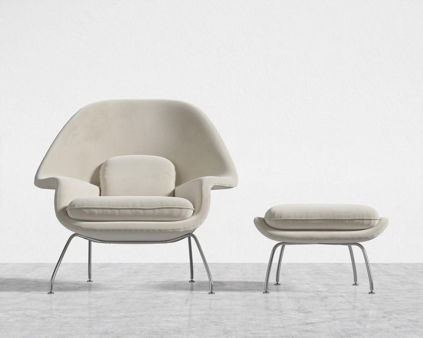 Womb Chair and Ottoman - Plush Velvet - Cloud