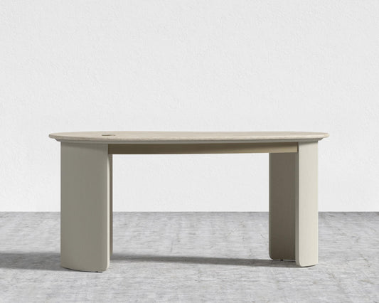 Valerian Desk - Surface - White Travertine, Alabaster Matte Lacquer with Grain
