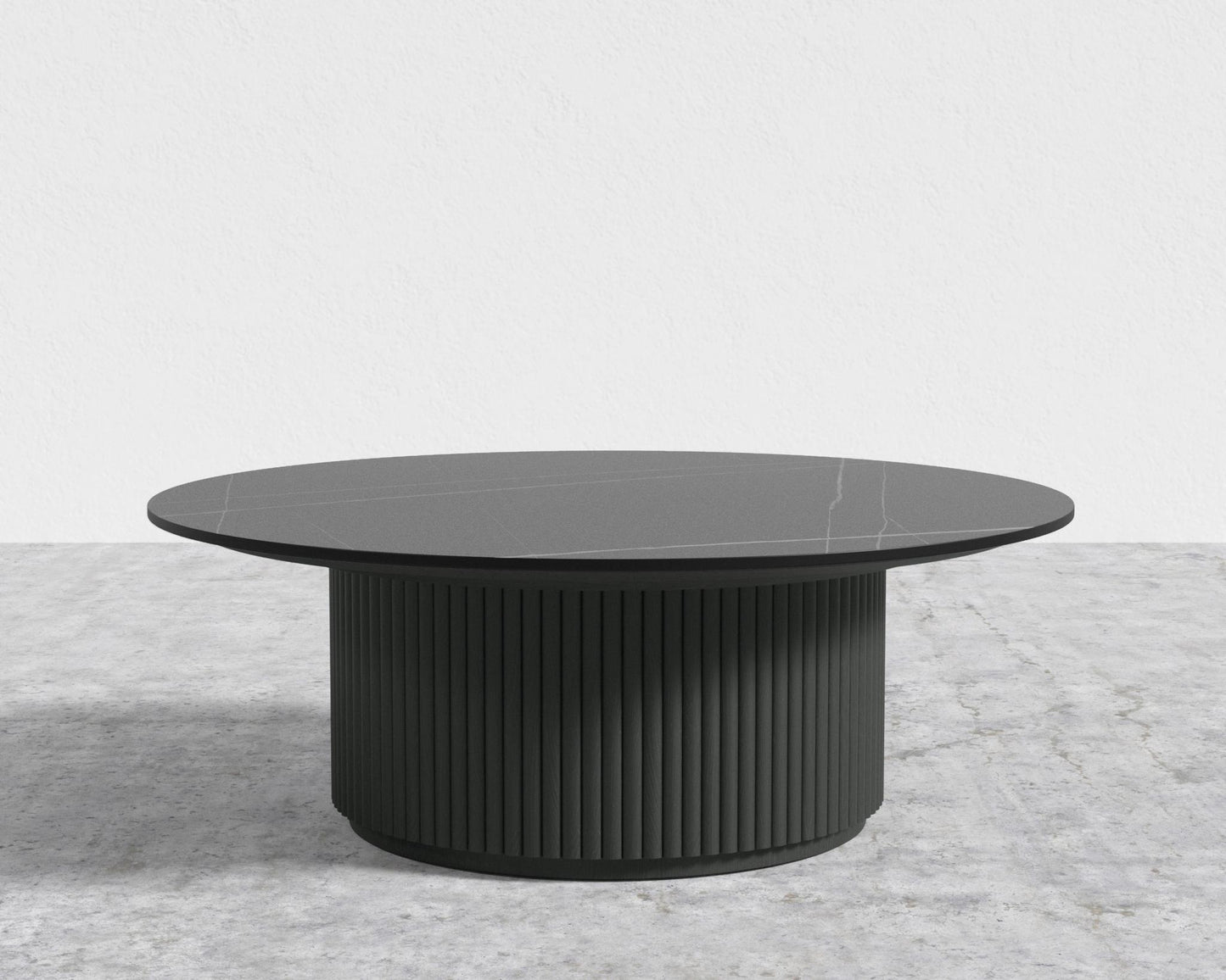 Athena Coffee Table - Alabaster Matte Lacquer, Black Pietra Ceramic, 39" | 99cm