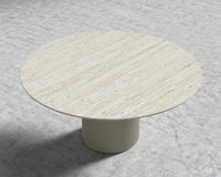 Athena Round Dining Table - Alabaster Matte Lacquer, 48" | 122cm, Black Marble