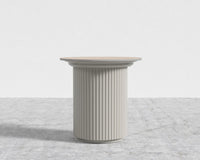Athena Side Table - Alabaster Matte Lacquer, Travertine Ceramic, 22" | 55 cm