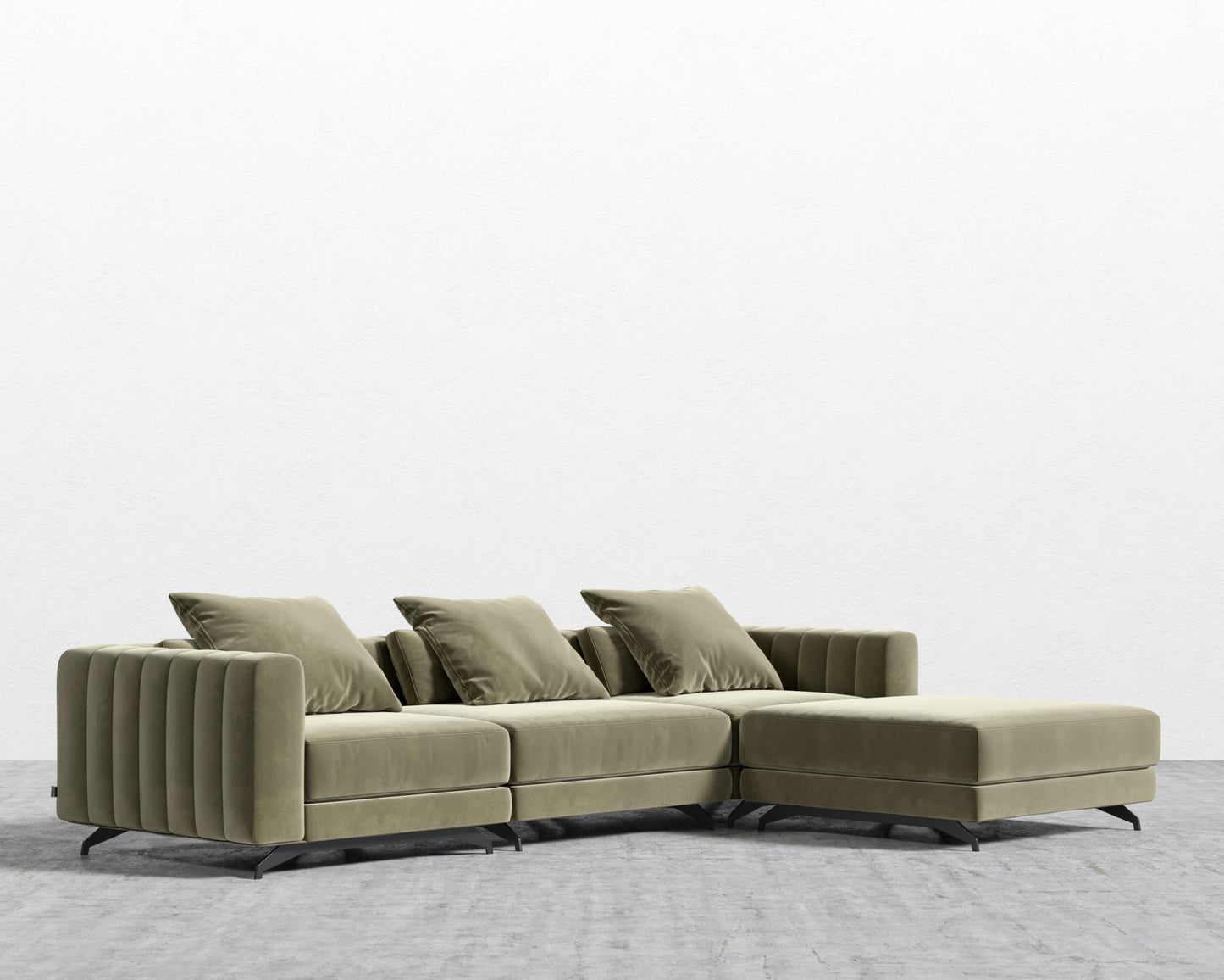 Berlin Sectional Sofa - Black - Berlin, Signature Plush Velvet - Olive Green