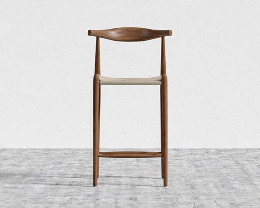 Elbow Counter Stool - Woven - Walnut Stain, Seat Color - Natural Seat Cord