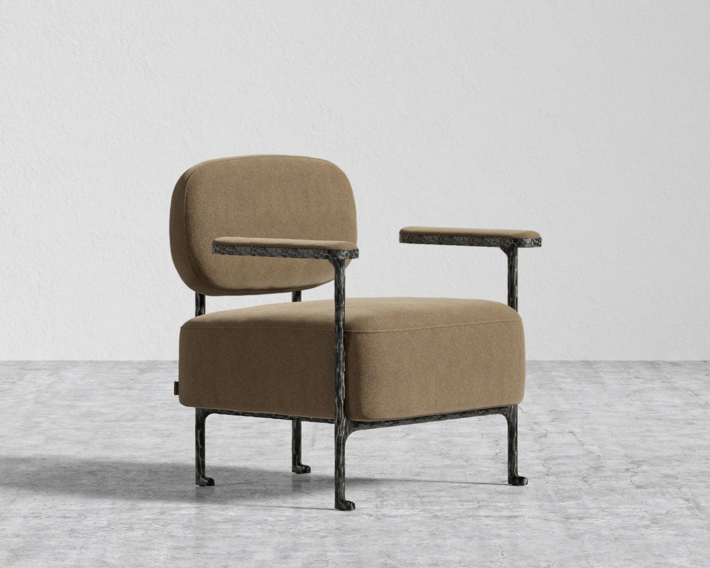 Forja Lounge Chair - Hammered Patina Chocolate, Ombra Velvet - Smoky Brown