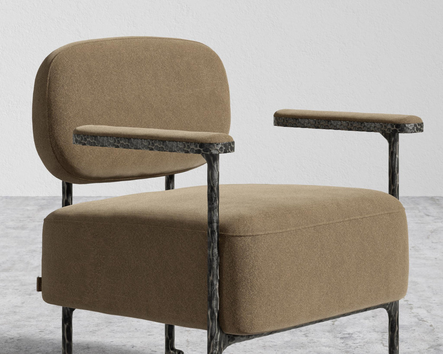 Forja Lounge Chair - Hammered Patina Chocolate, Ombra Velvet - Smoky Brown