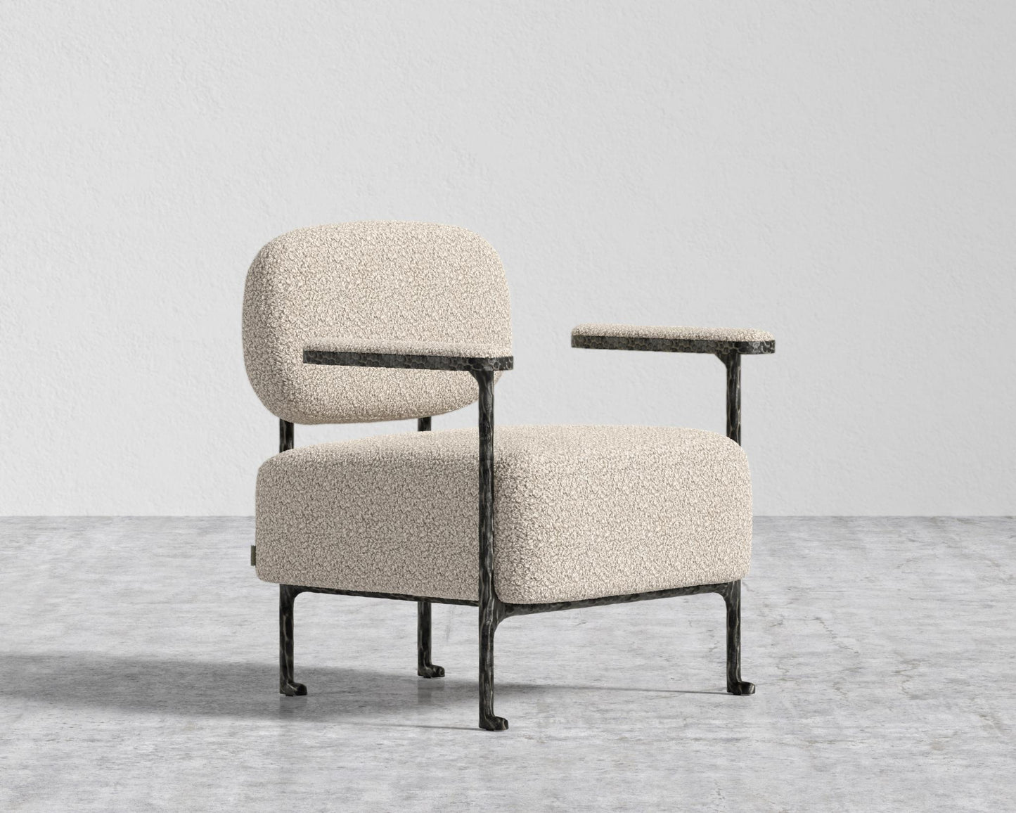 Forja Lounge Chair - Hammered Patina Chocolate, Shearling - Almond