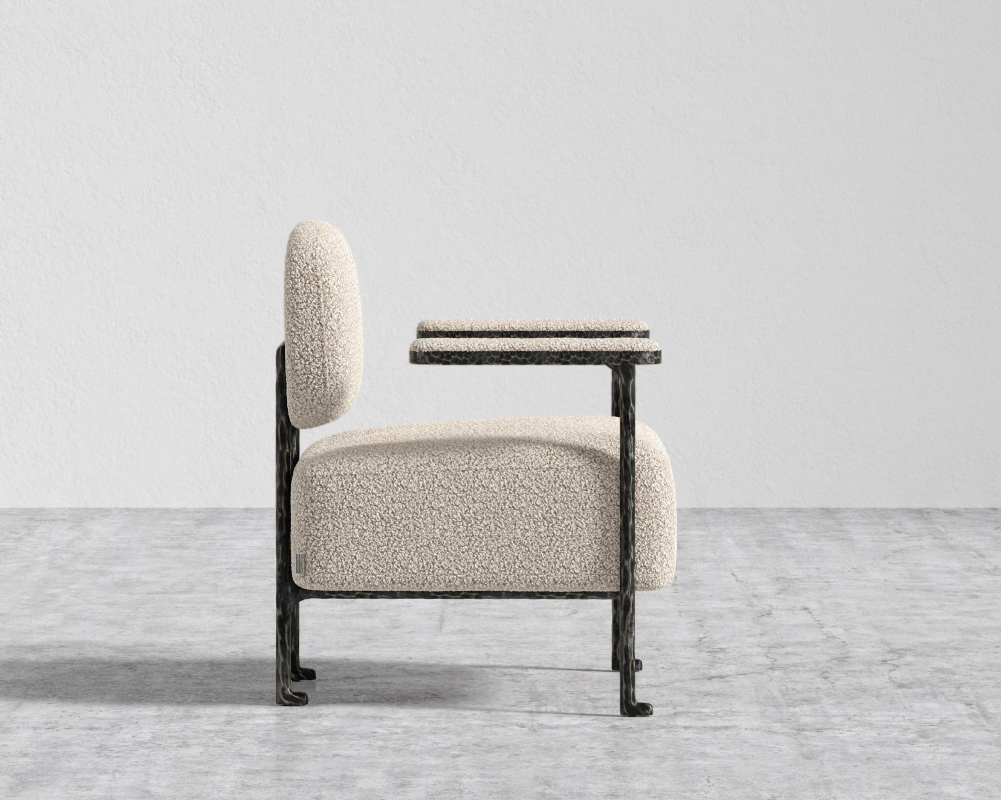 Forja Lounge Chair - Hammered Patina Chocolate, Shearling - Almond