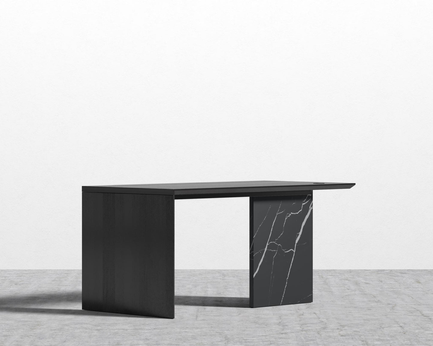 Gia Desk - Black Pietra Ceramic, 63" x 31.5", Black Oak Veneer