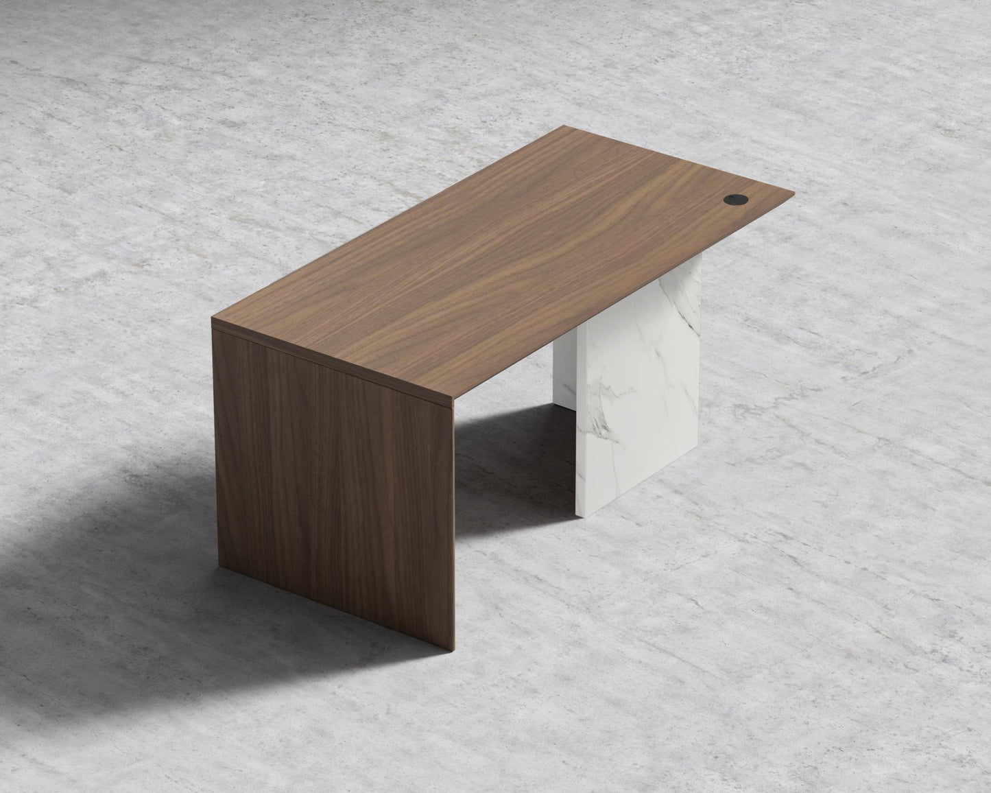 Gia Desk - White Calacatta Ceramic, 63" x 31.5", Black Oak Veneer