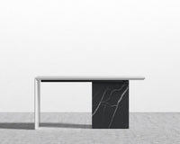 Gia Desk - Black Pietra Ceramic, 63" x 31.5", Black Oak Veneer