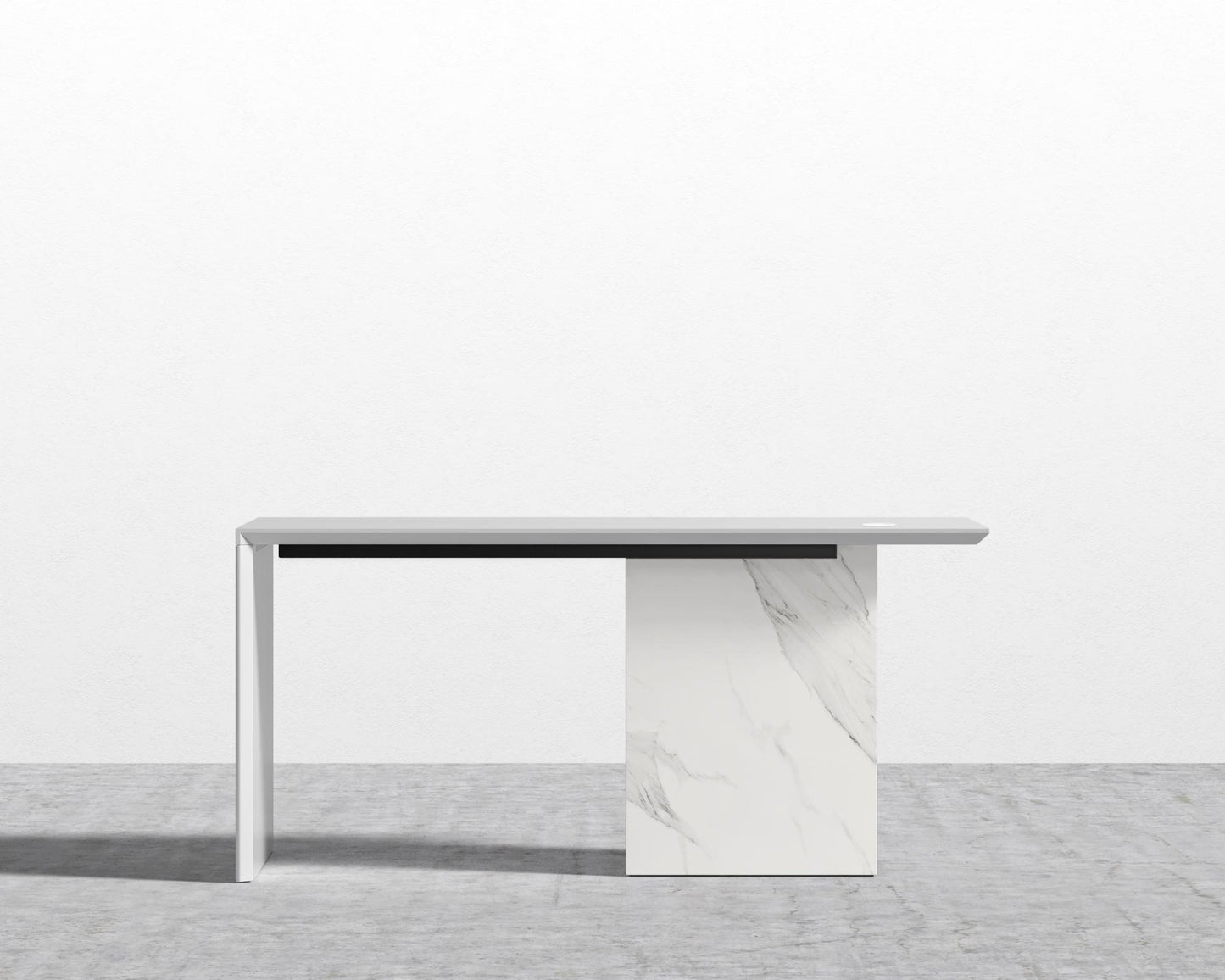 Gia Desk - White Calacatta Ceramic, 63" x 31.5", Black Oak Veneer
