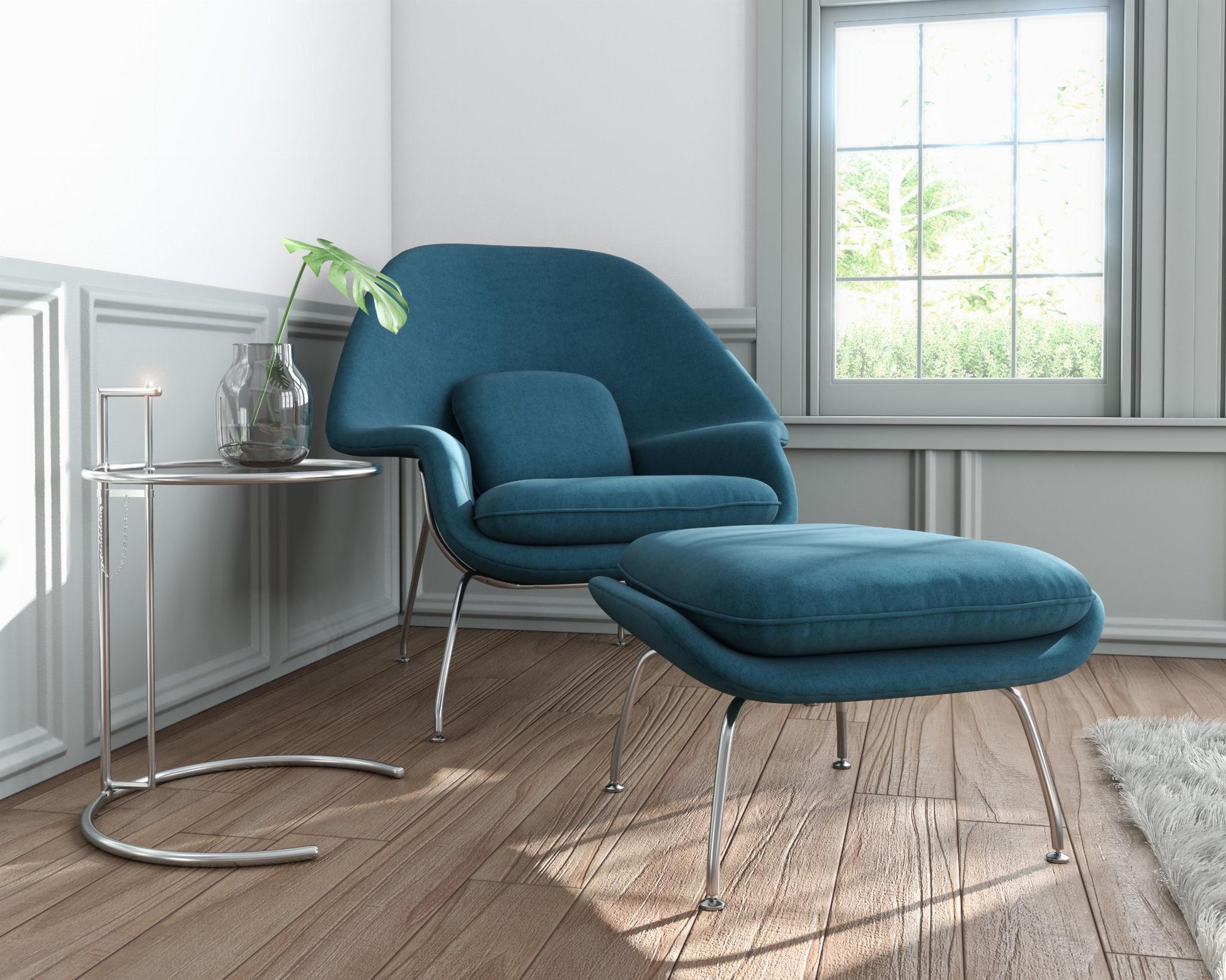 Womb Chair and Ottoman - Twilight Boucle Wool 