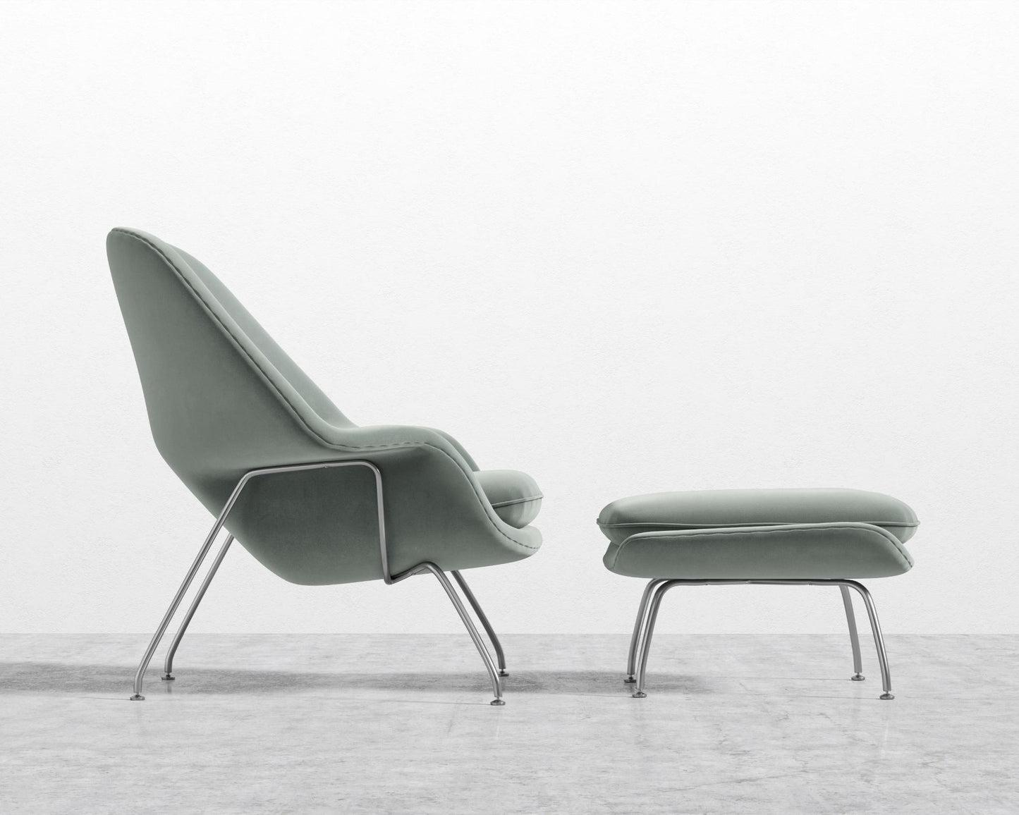 Womb Chair and Ottoman - Plush Velvet - Moonstone
