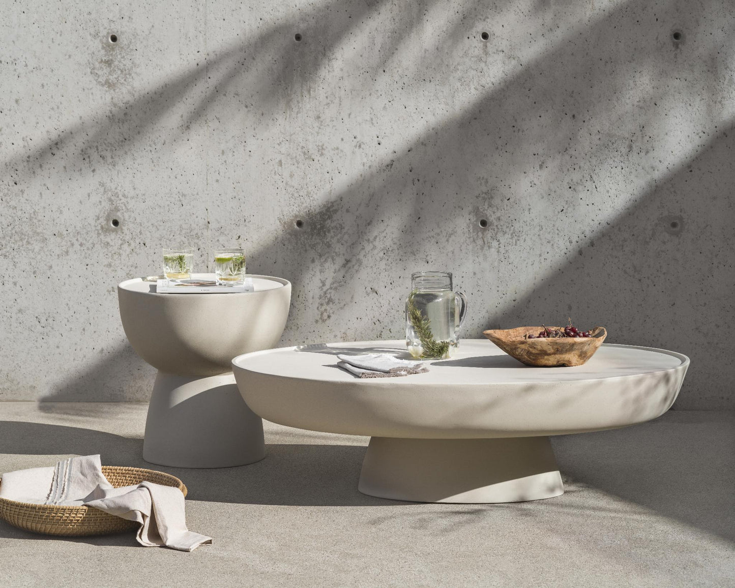 Maria Coffee Table and Side Table Staged Outdoors