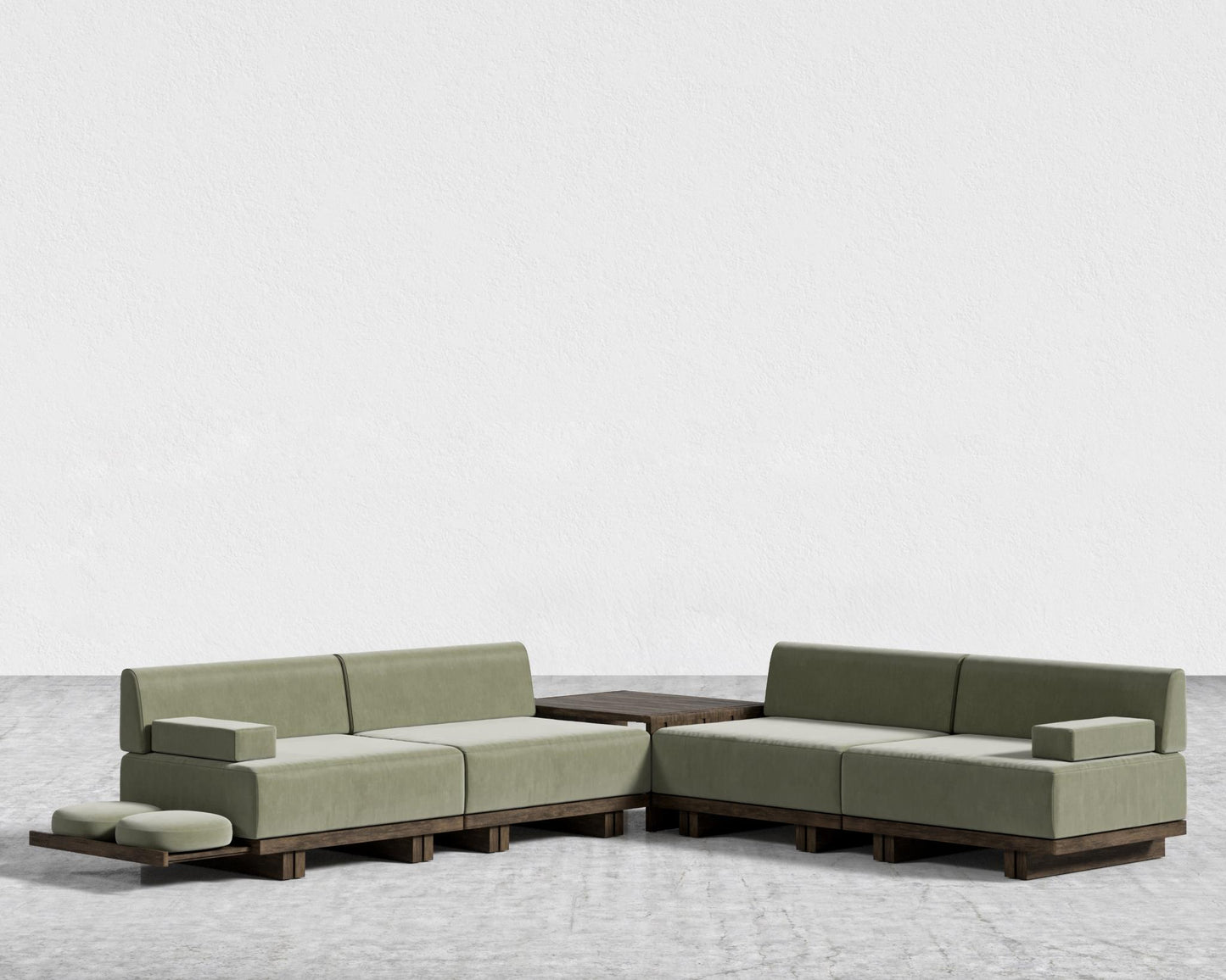 Kyoto L-Sectional - Kyoto Truffle - Deep-cut, Cotton Velvet - Verdant