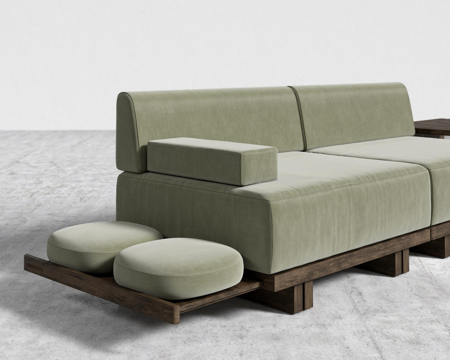 Kyoto L-Sectional - Kyoto Truffle - Deep-cut, Cotton Velvet - Verdant
