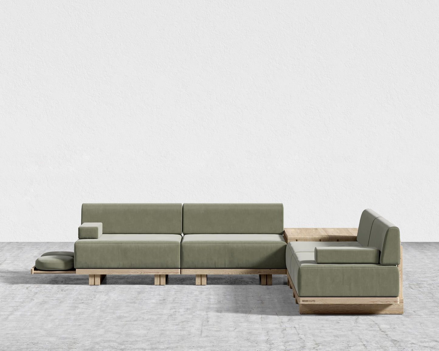 Kyoto L-Sectional - Kyoto Truffle - Deep-cut, Cotton Velvet - Verdant