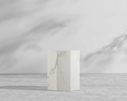 Leia Side Table - 15" x 15", White Calacatta Ceramic